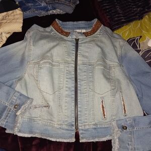 Venezia Light Blue Denim Jacket with Brown Details